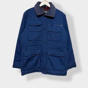 Vintage Sears Boy’s Blue Puffer Jacket Plaid Lined Corduroy Collar XL Men’s